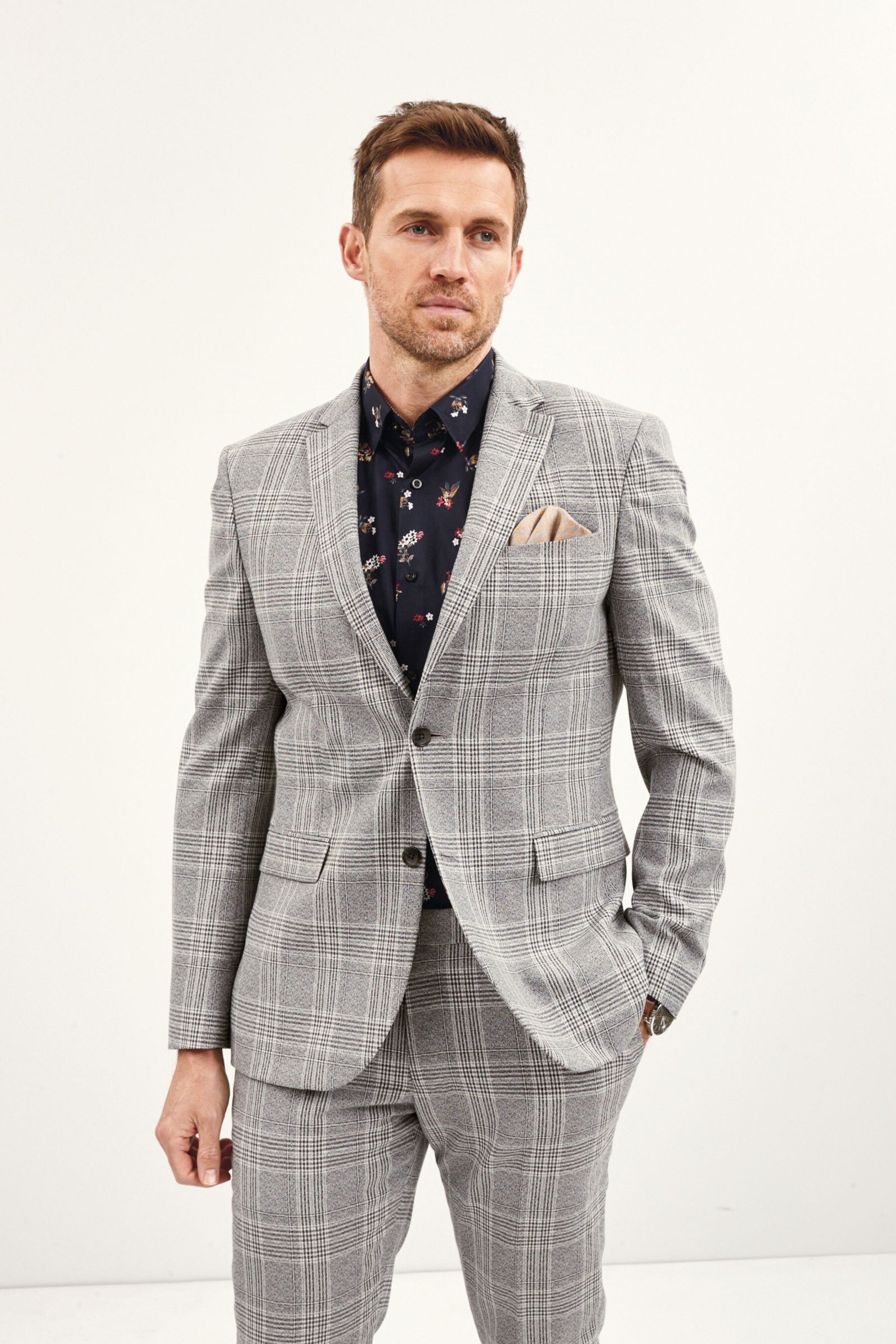 Buy Grey Slim Fit Check Suit: Jacket from the Next UK online shop