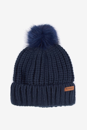 Barbour® Navy Saltburn Cable Knit Pom Bobble hat