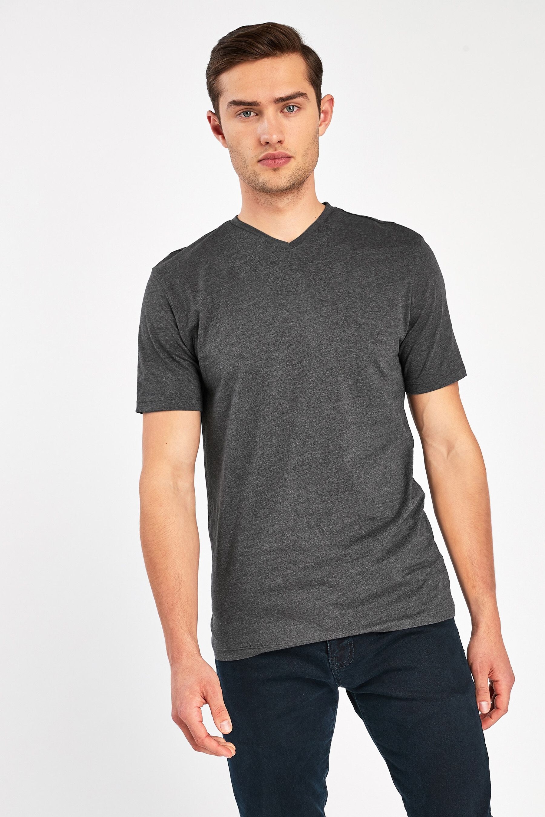 Buy Charcoal Grey Marl Slim Essential V-Neck T-Shirt from the Next UK ...