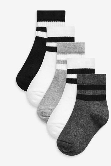 Monochrome Cushioned Footbed Cotton Rich Ribbed Socks 5 Pack