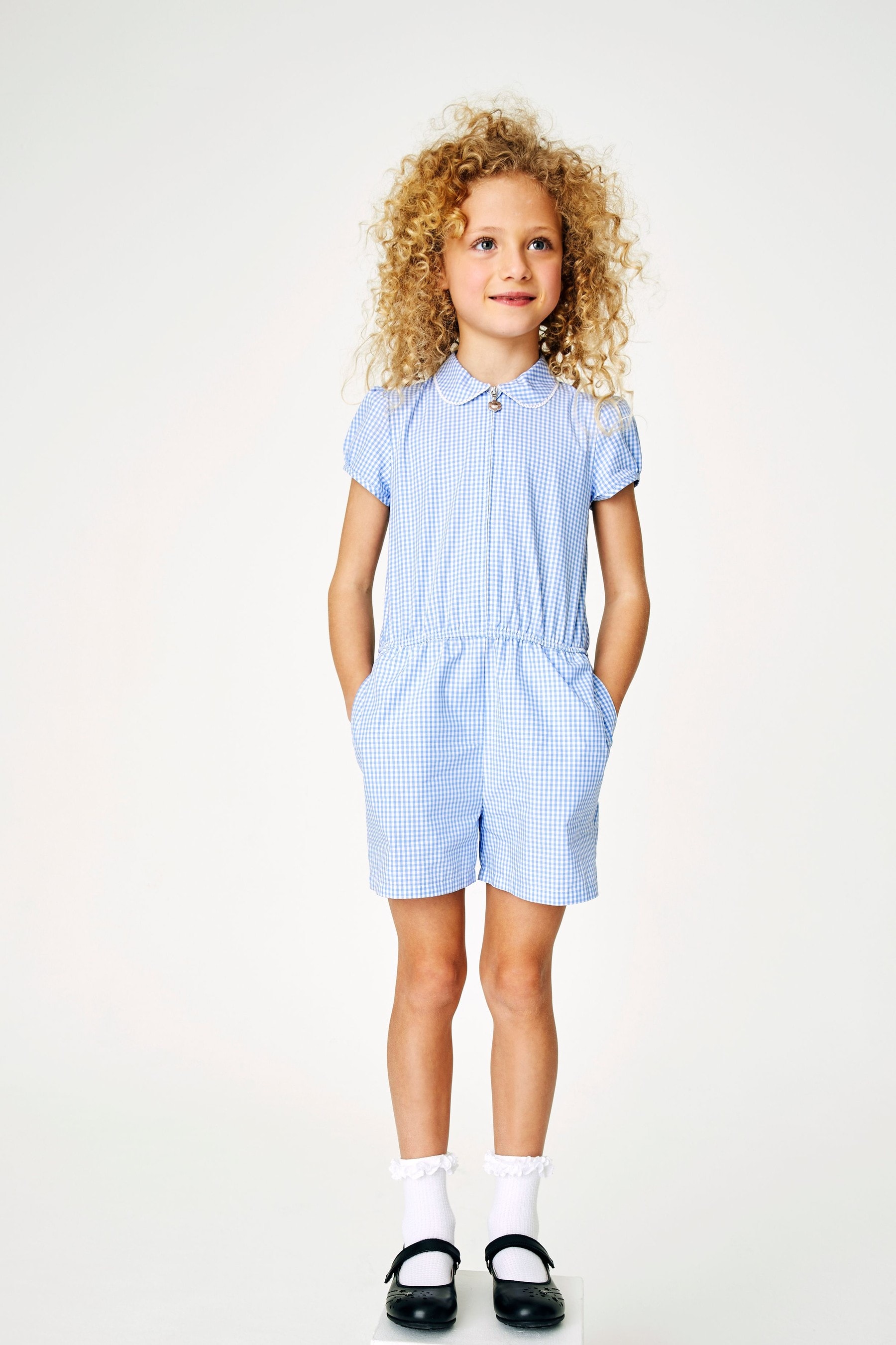 Blue Cotton Rich Gingham School Playsuit 3 14yrs