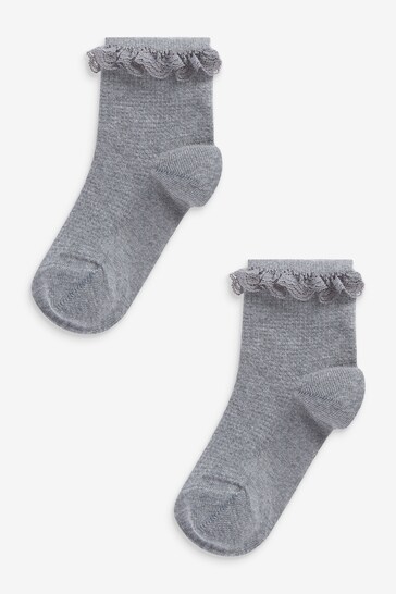 Grey 2 Pack Cotton Rich Ruffle Ankle Socks