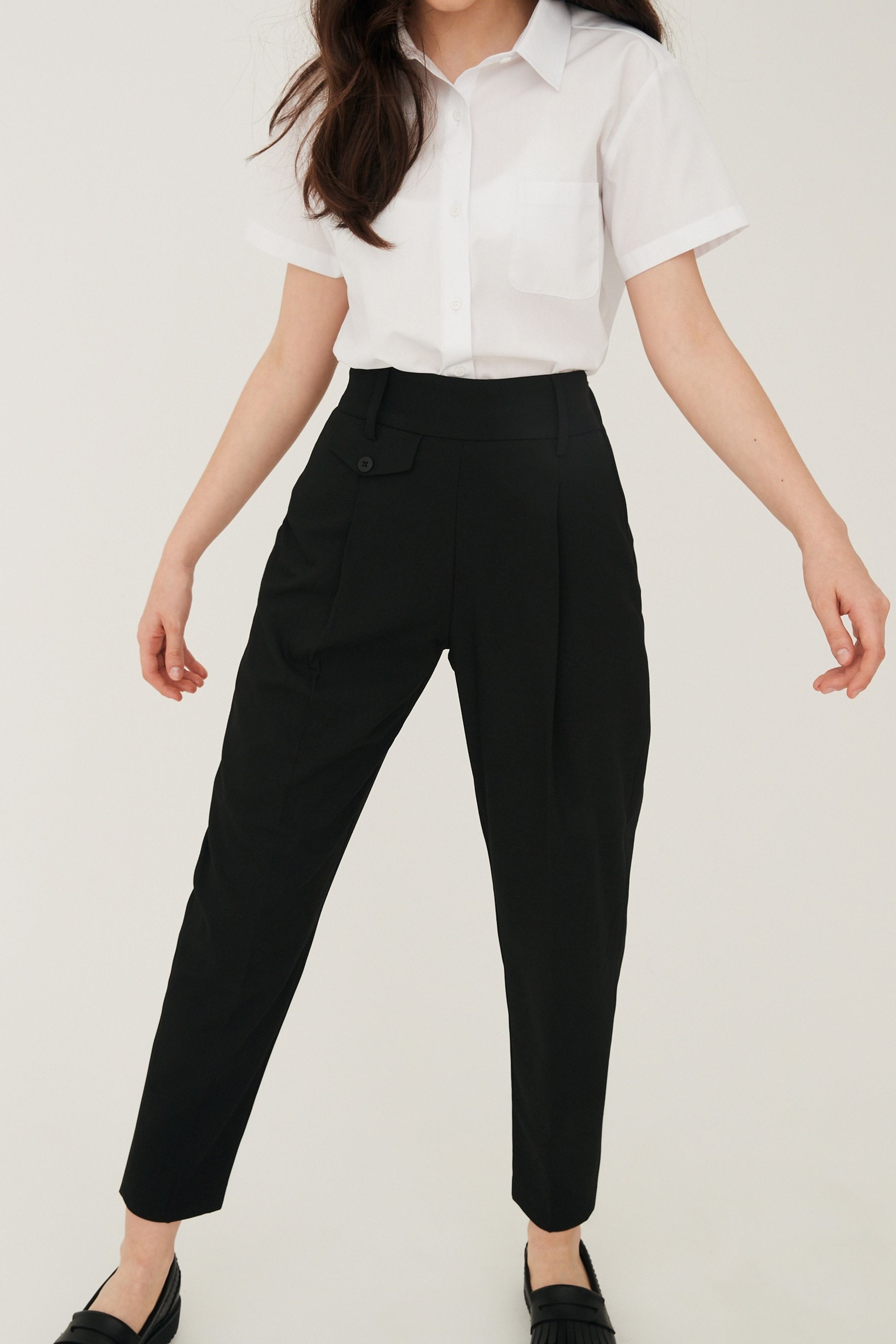 Elastic Waist Slant Pocket Tapered Trousers For Women