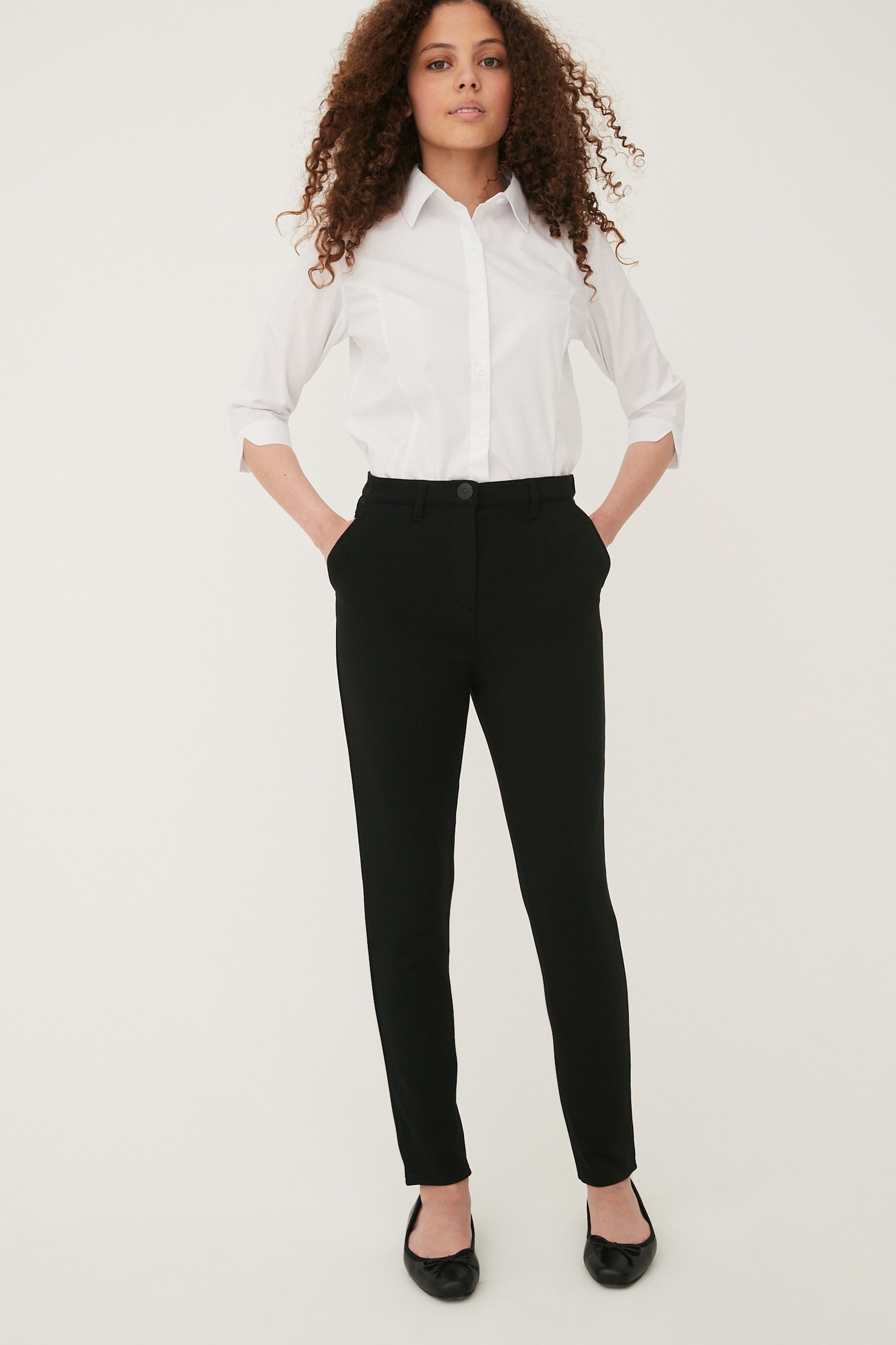 Buy Black Senior High Waist Stretch School Trousers (9-18yrs) from the ...