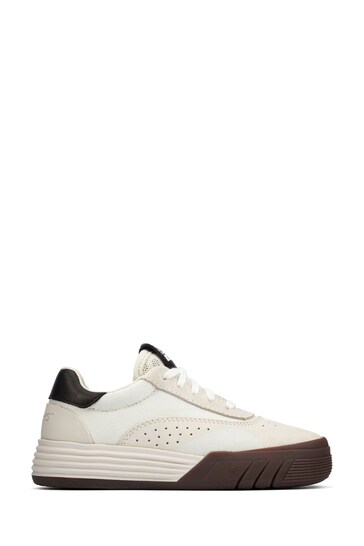 Clarks Off White Suede Cica Skater Wide Fit Trainers