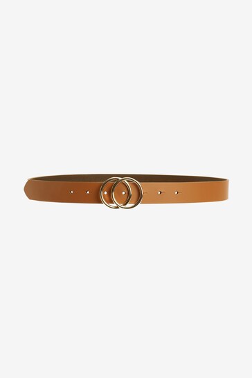 Tan Brown Leather Circle Buckle Jeans Belt
