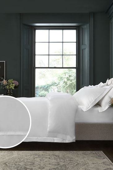 White Collection Luxe 1000 Thread Count 100% Cotton Sateen Oxford Duvet Cover and Pillowcase Set