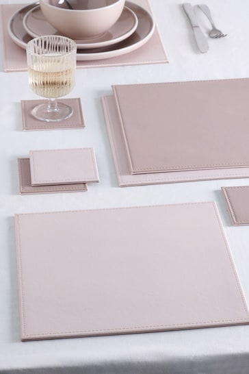 Set of 4 Blush/Pink Reversible Faux Leather Placemats and Coasters Set