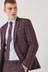 Burgundy Red Skinny Fit Trimmed Check Suit: Jacket