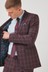 Burgundy Red Skinny Fit Trimmed Check Suit: Jacket
