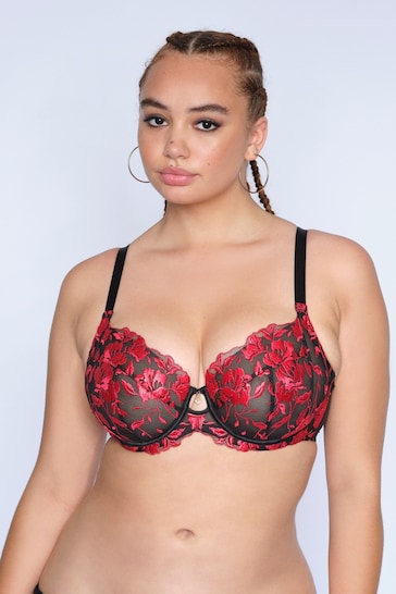 Ann Summers Black/Red The Hero Fuller Bust Non Pad Wired DD+ Bra
