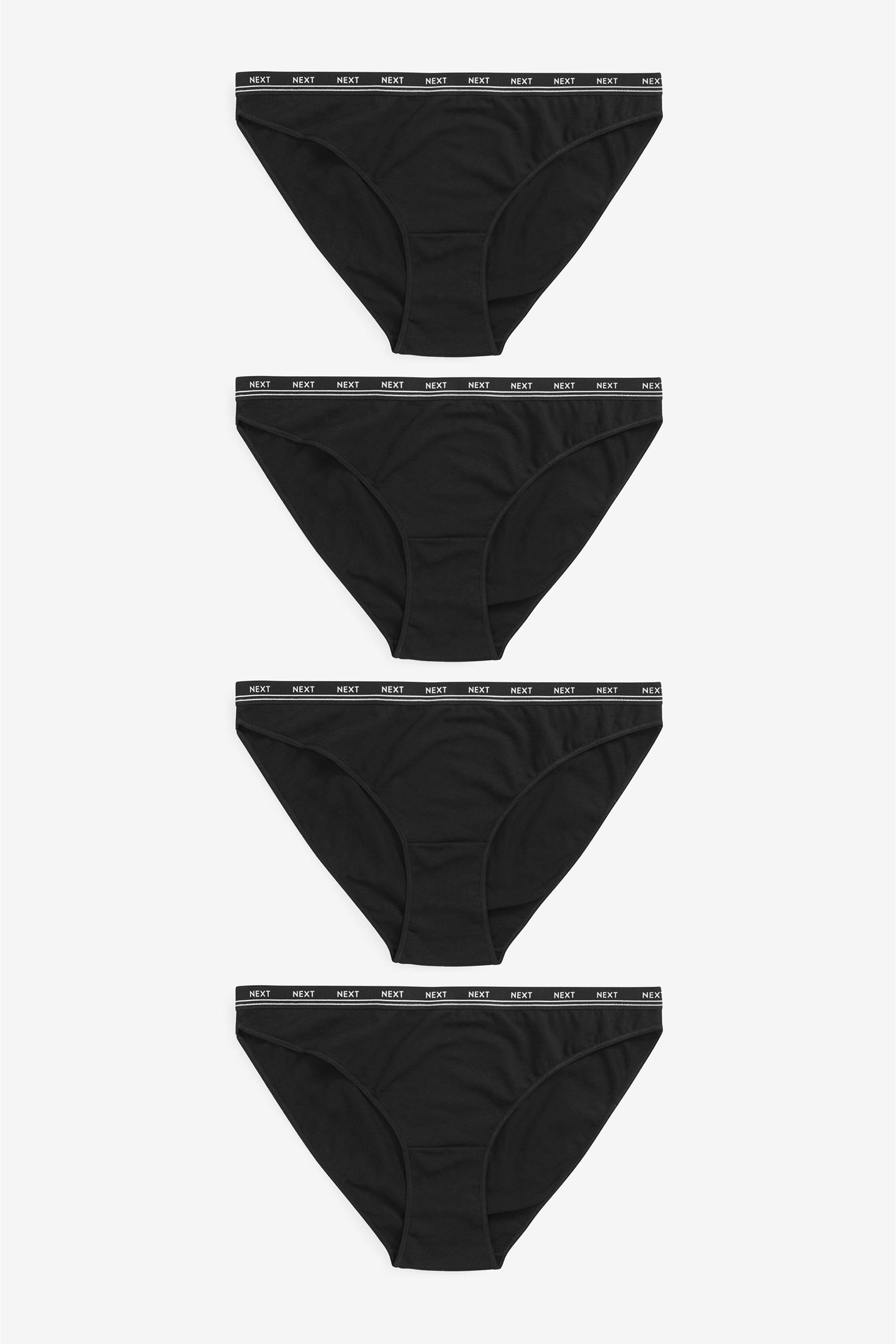 Black High Leg Cotton Rich Logo Knickers 4 Pack