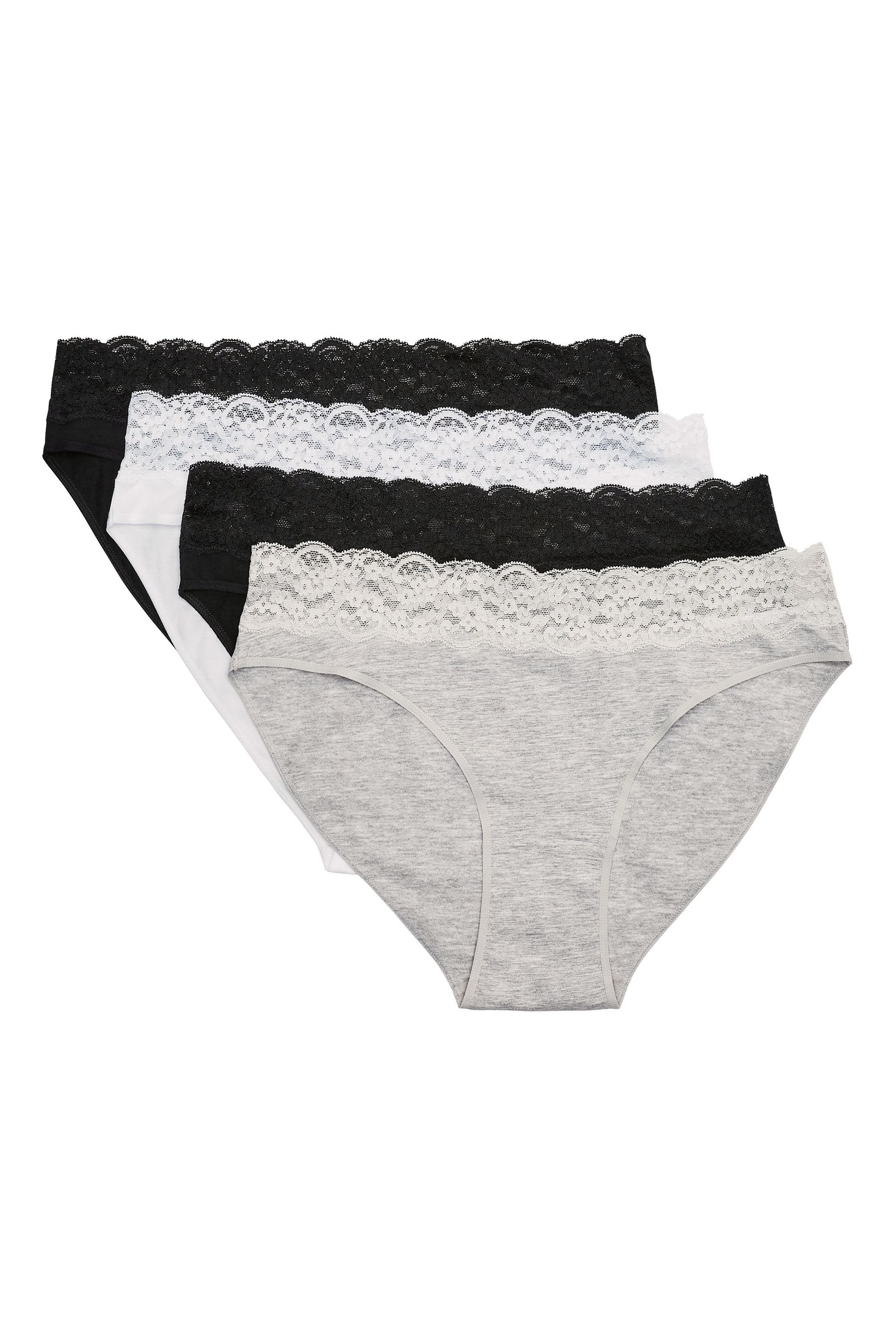 Buy Monochrome High Leg Cotton and Lace Knickers 4 Pack from the