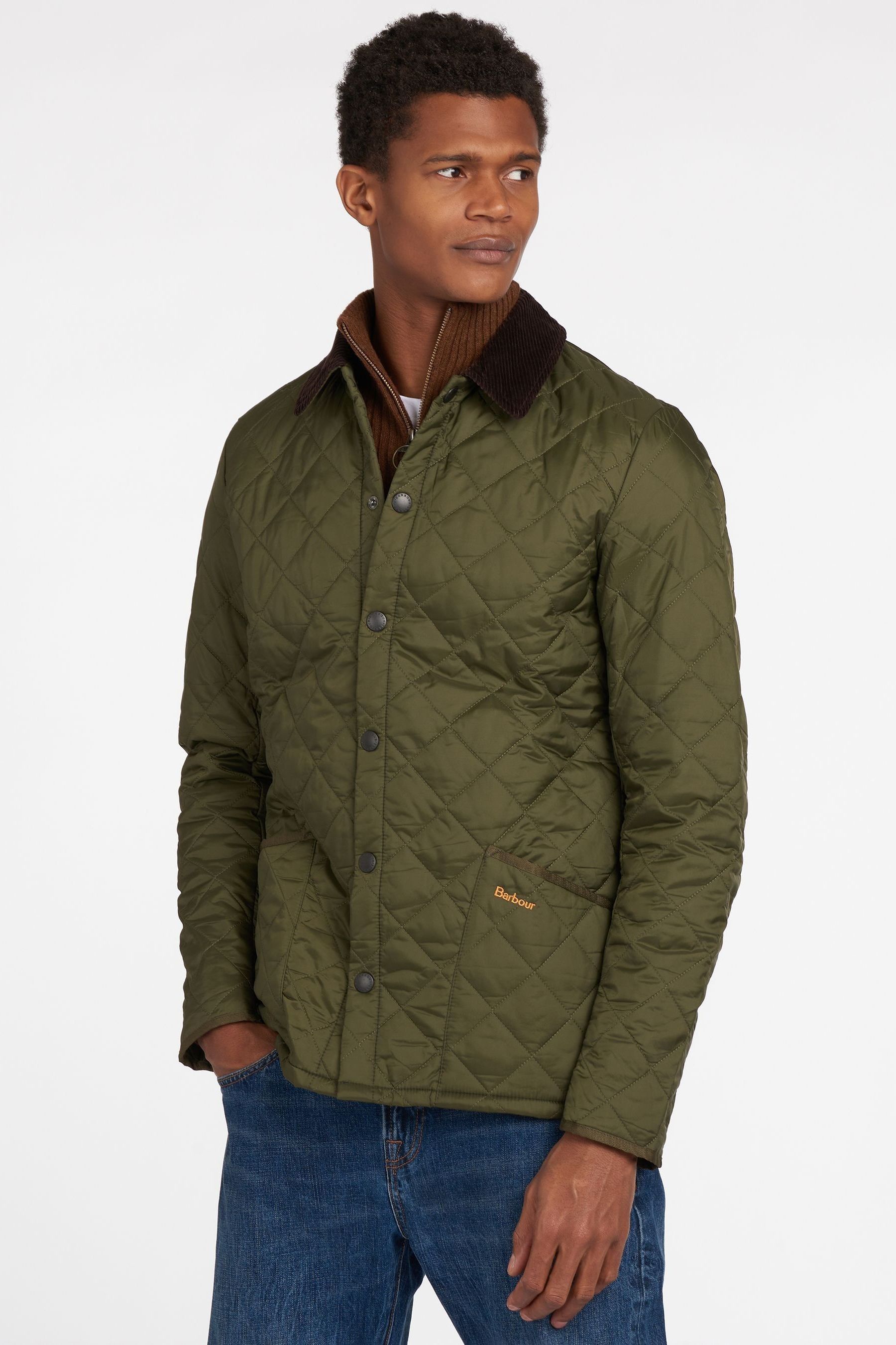 Buy Barbour® Khaki Green Heritage Liddesdale Slim Fit Quilted Jacket ...