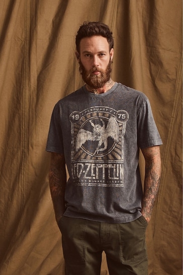 Grey Acid Wash Led Zeppelin Band Cotton T-Shirt