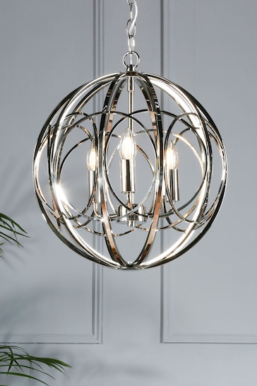 Laura Ashley Polished Nickel Orbital 3 Light Globe Pendant Ceiling Light