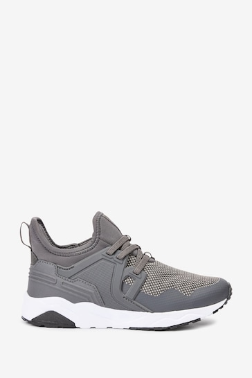 Grey Mesh Elastic Lace Trainers