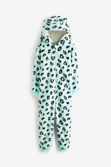 Turquoise Blue Leopard Animal Fleece all in one (3-16yrs)