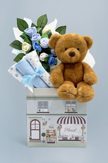 New Baby Blue Welcome Hamper with Frankie Bear Soft Toy
