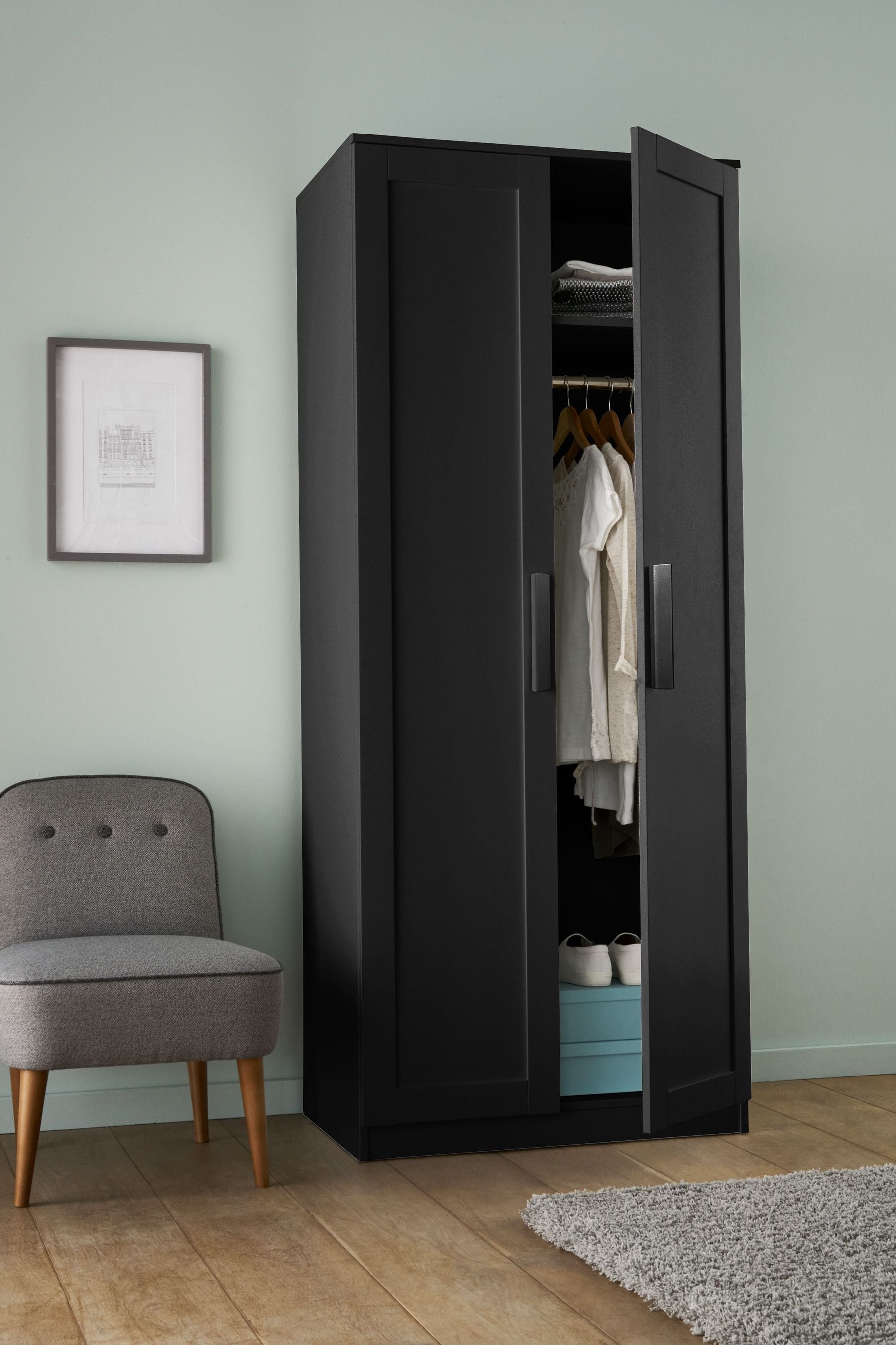 Black Flynn Double Wardrobe