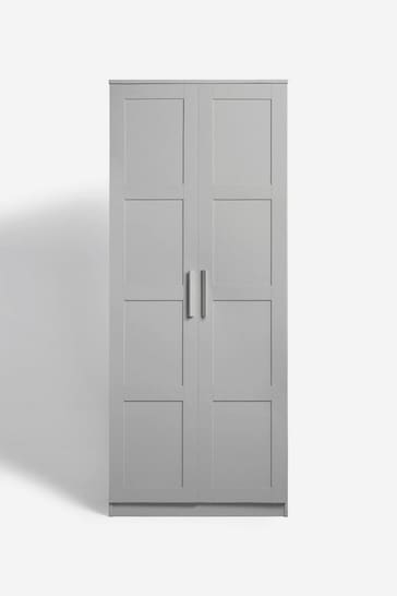 Grey Wardrobe With Double Framed Panelled Doors