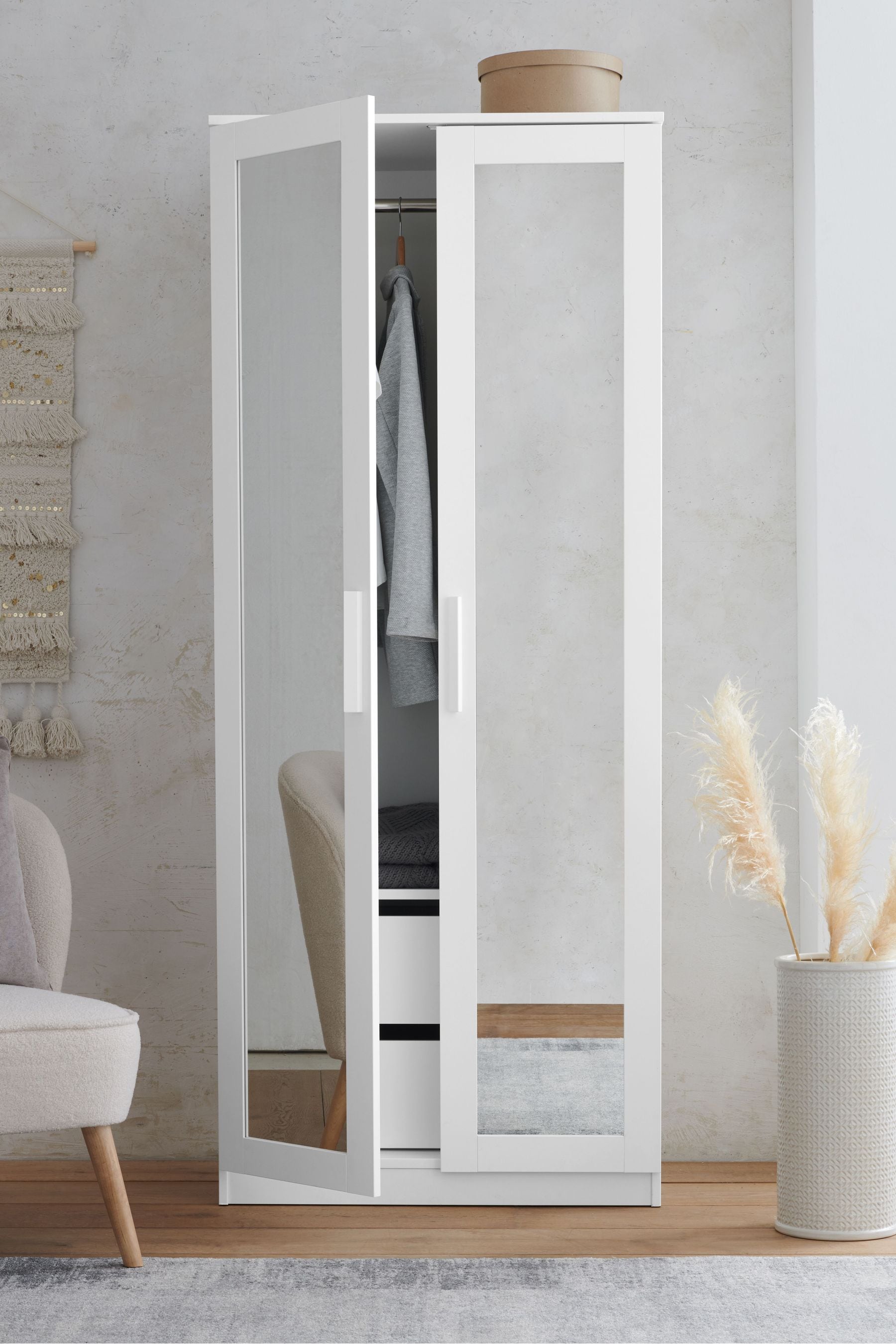 Double white shop wardrobe with mirror
