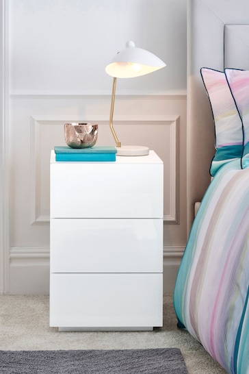 White Sloane Glass Collection Luxe 3 Drawer Bedside Table
