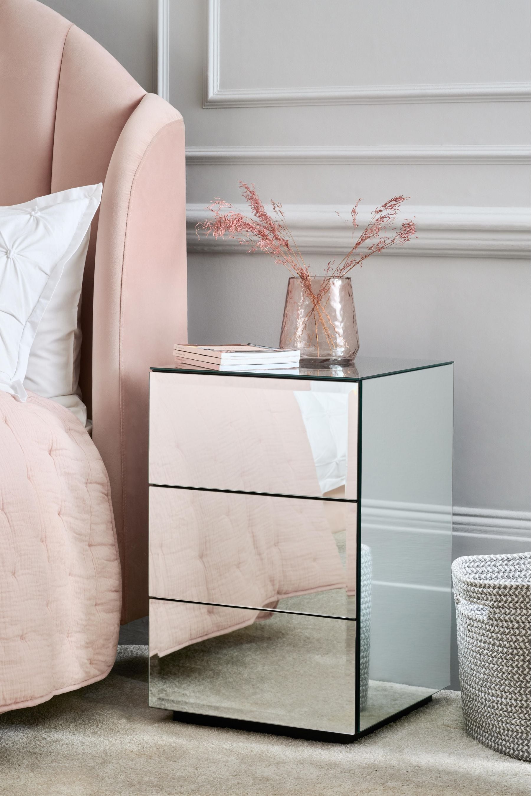 Mirrored bedside table on sale next