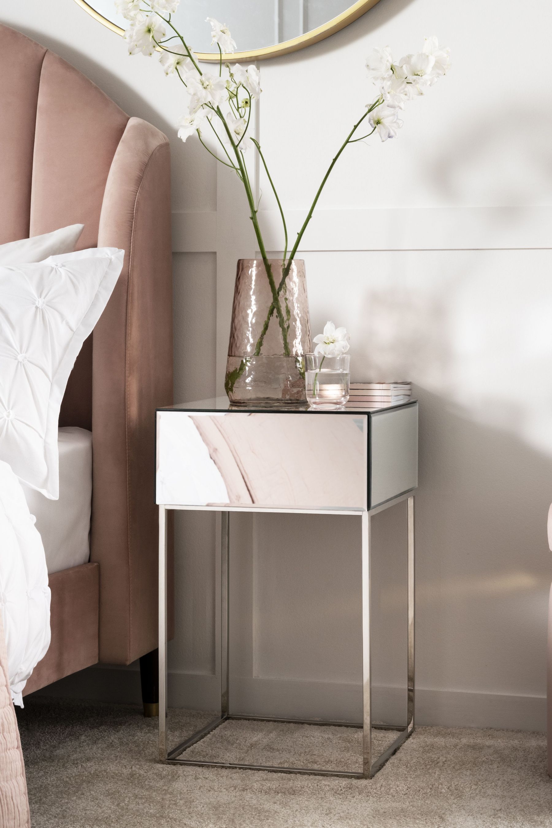 Mirror Sloane Glass Collection Luxe 1 Drawer Bedside Table
