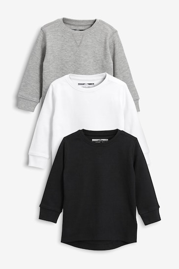 Black/White 3 Pack Long Sleeve Textured T-Shirts (3mths-7yrs)