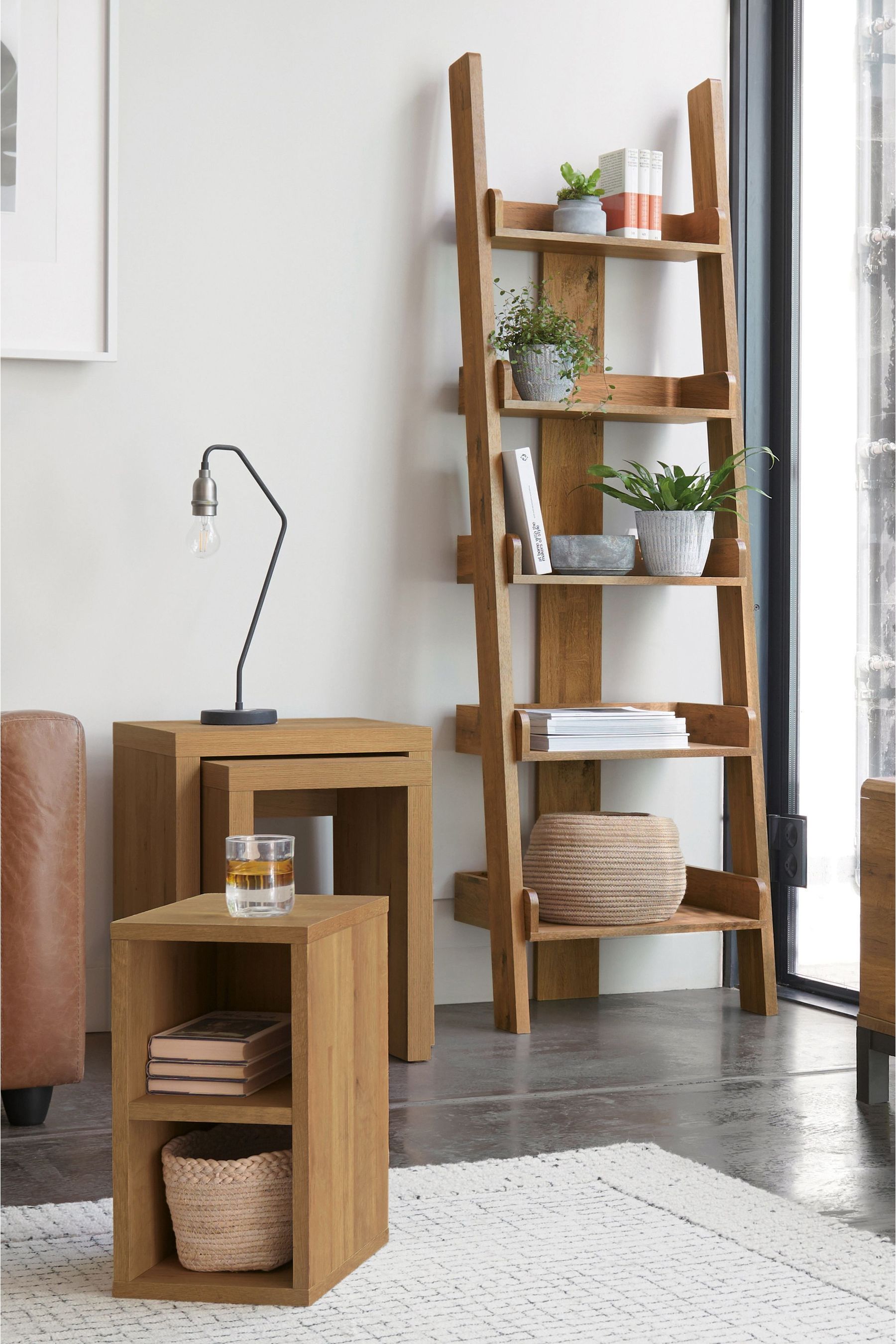 Buy Dark Bronx Oak Effect Narrow Ladder Shelf from the Next UK online shop