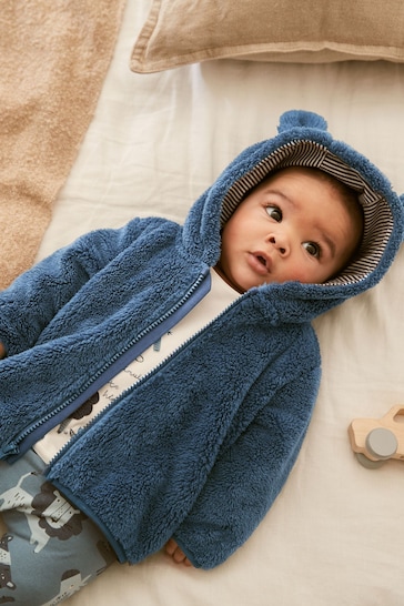 Blue Cosy Teddy Borg Fleece Bear Baby Jacket