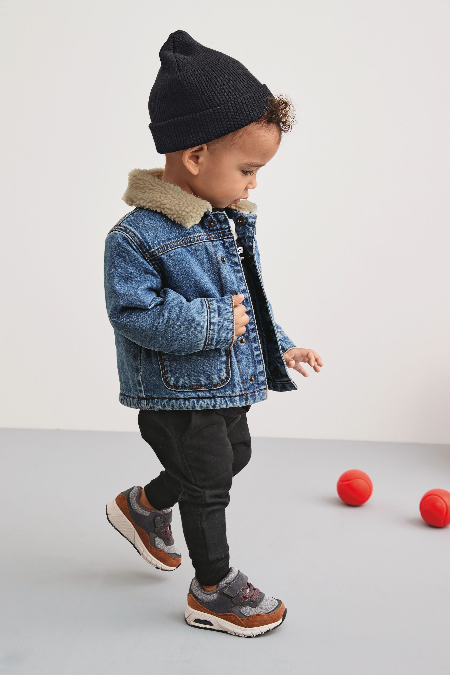 Boys borg lined hot sale denim jacket