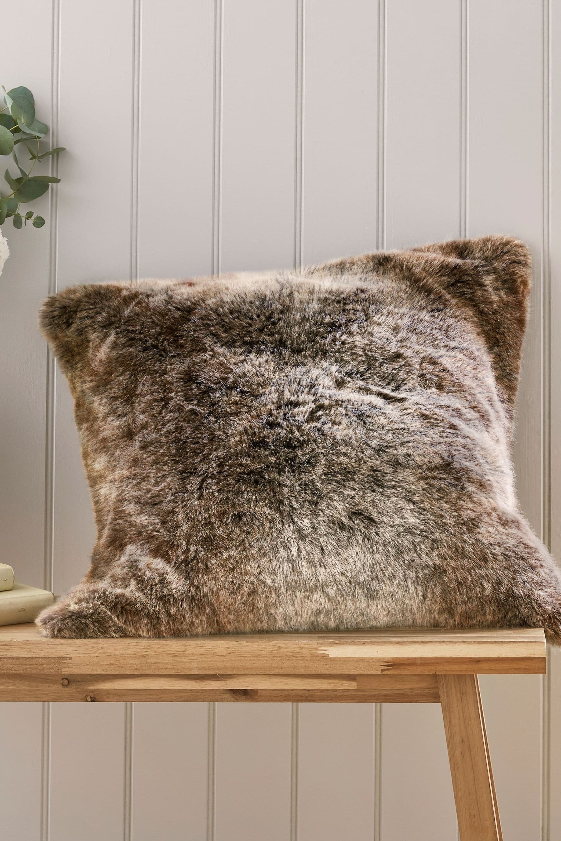 Buy Laura Ashley Chocolate Brown Hexham Faux Fur Cushion from the Next