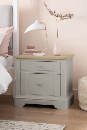 Grey Hampton Country Collection Luxe Painted Oak 2 Drawer Wide Bedside Table