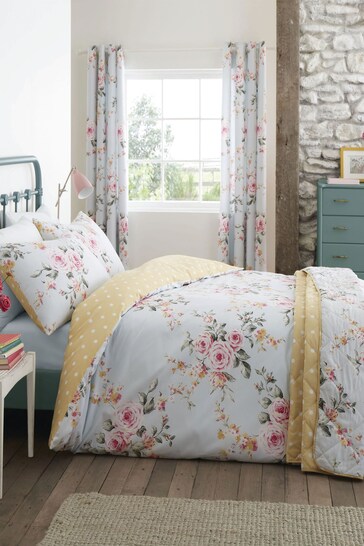 Catherine Lansfield Duck Egg Blue Canterbury Floral Duvet Cover and Pillowcase Set