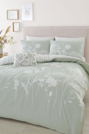 Catherine Lansfield Green Meadowsweet Floral Reversible Duvet Cover Set