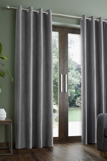 Catherine Lansfield Grey Faux Suede Eyelet Curtains
