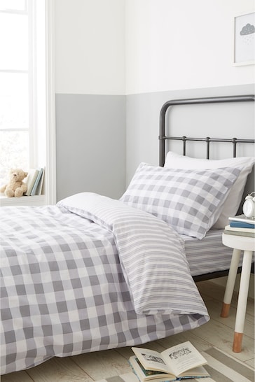 Bianca Grey Check And Stripe Cotton Duvet Cover and Pillowcase Set