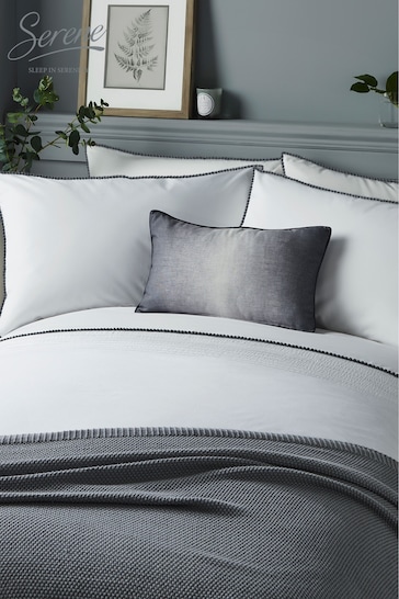 Serene White/Grey Pom Pom Duvet Cover and Pillowcase Set