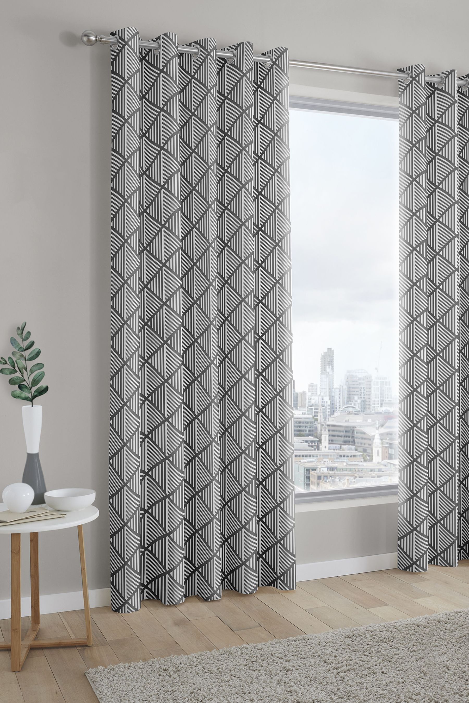 Buy Fusion Grey Brooklyn Geo Lined Eyelet Curtains from the Next