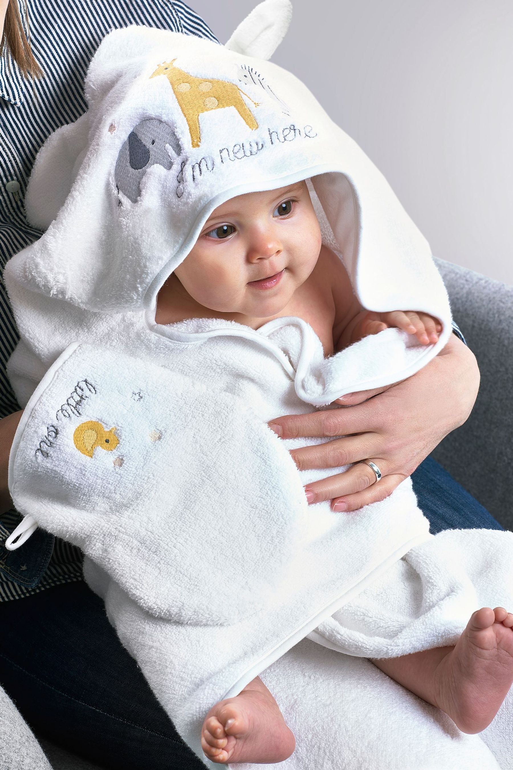 Buy White Safari Newborn Cotton Hooded Baby Towel from the Next UK