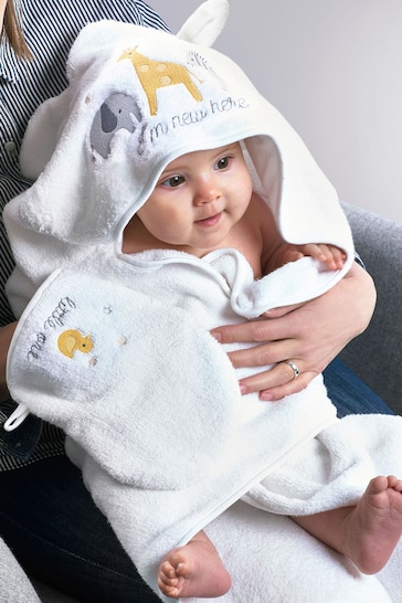 White Safari Newborn Cotton Hooded Baby Towel