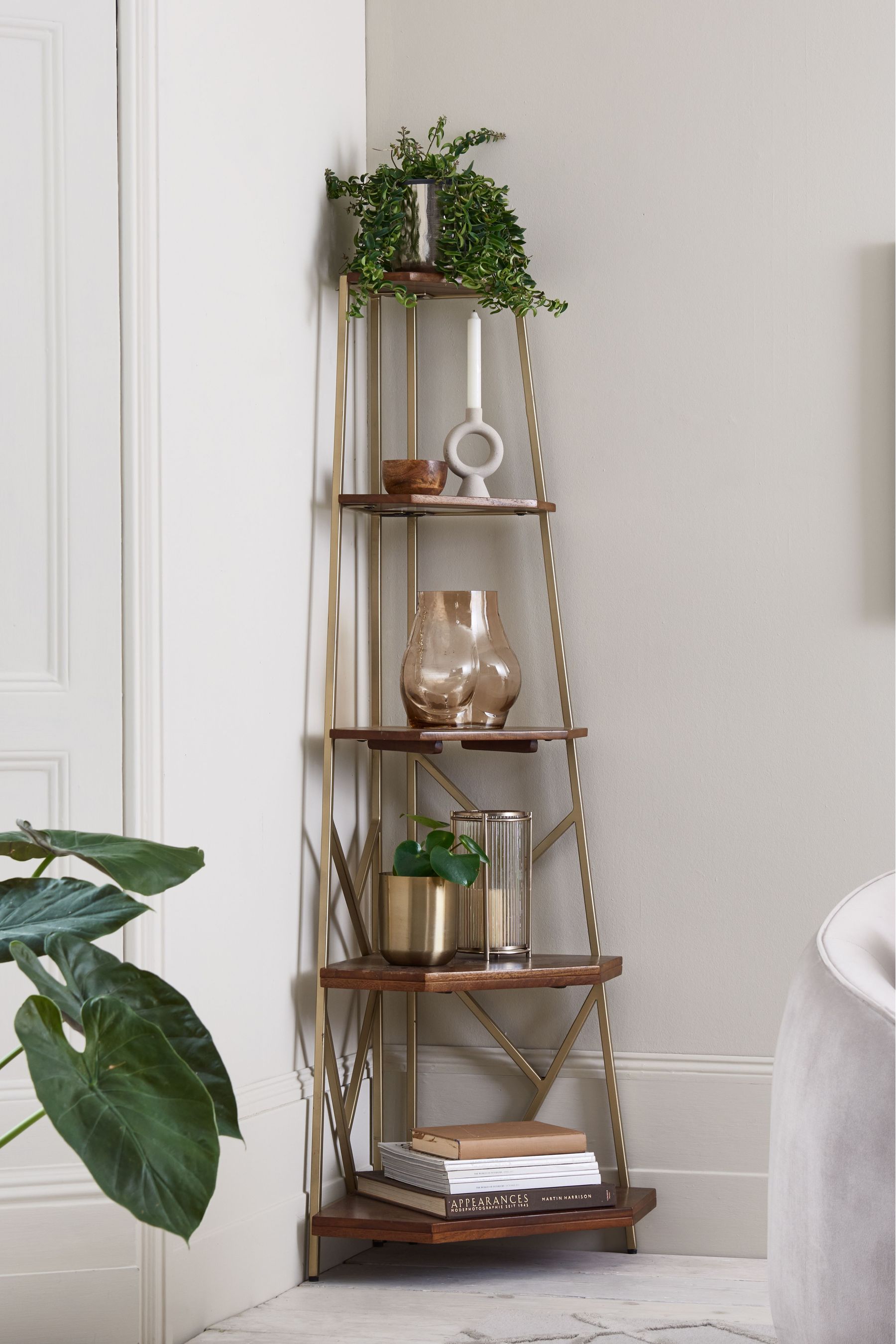 Natural wood corner sale shelf