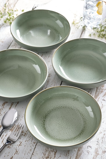 Sage Green Logan Reactive Glaze Set of 4 Pasta Bowls