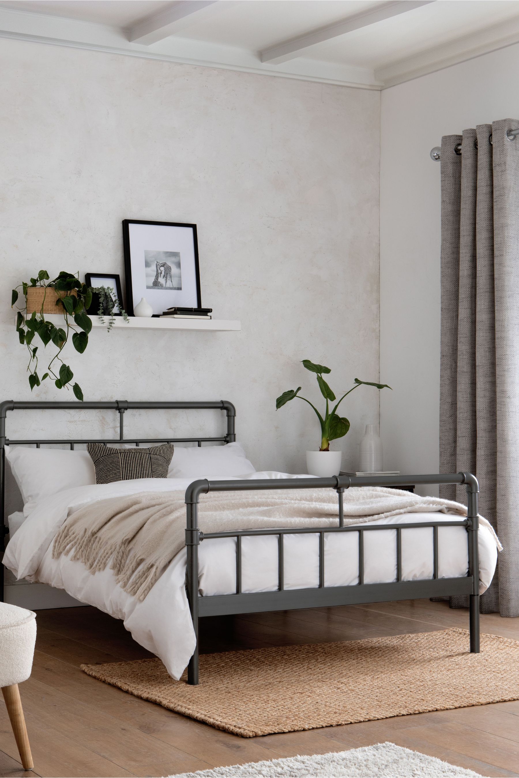 Dark grey shop metal bed frame