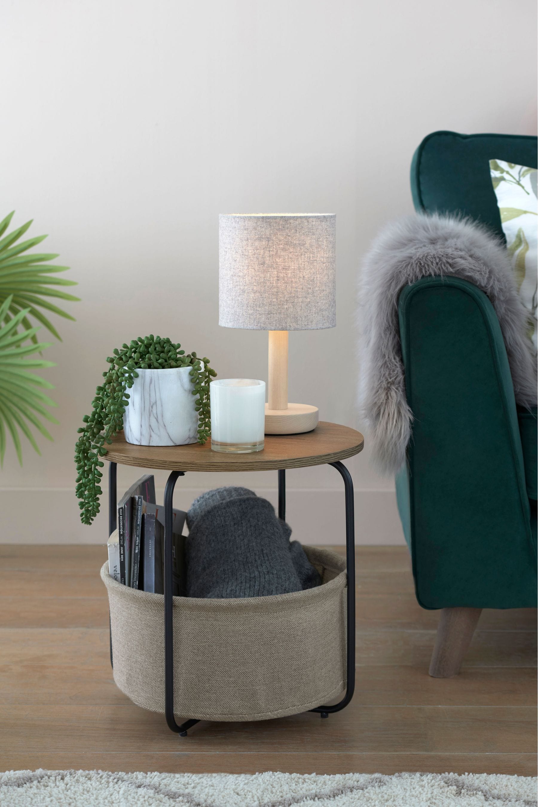 Fabric side outlet table