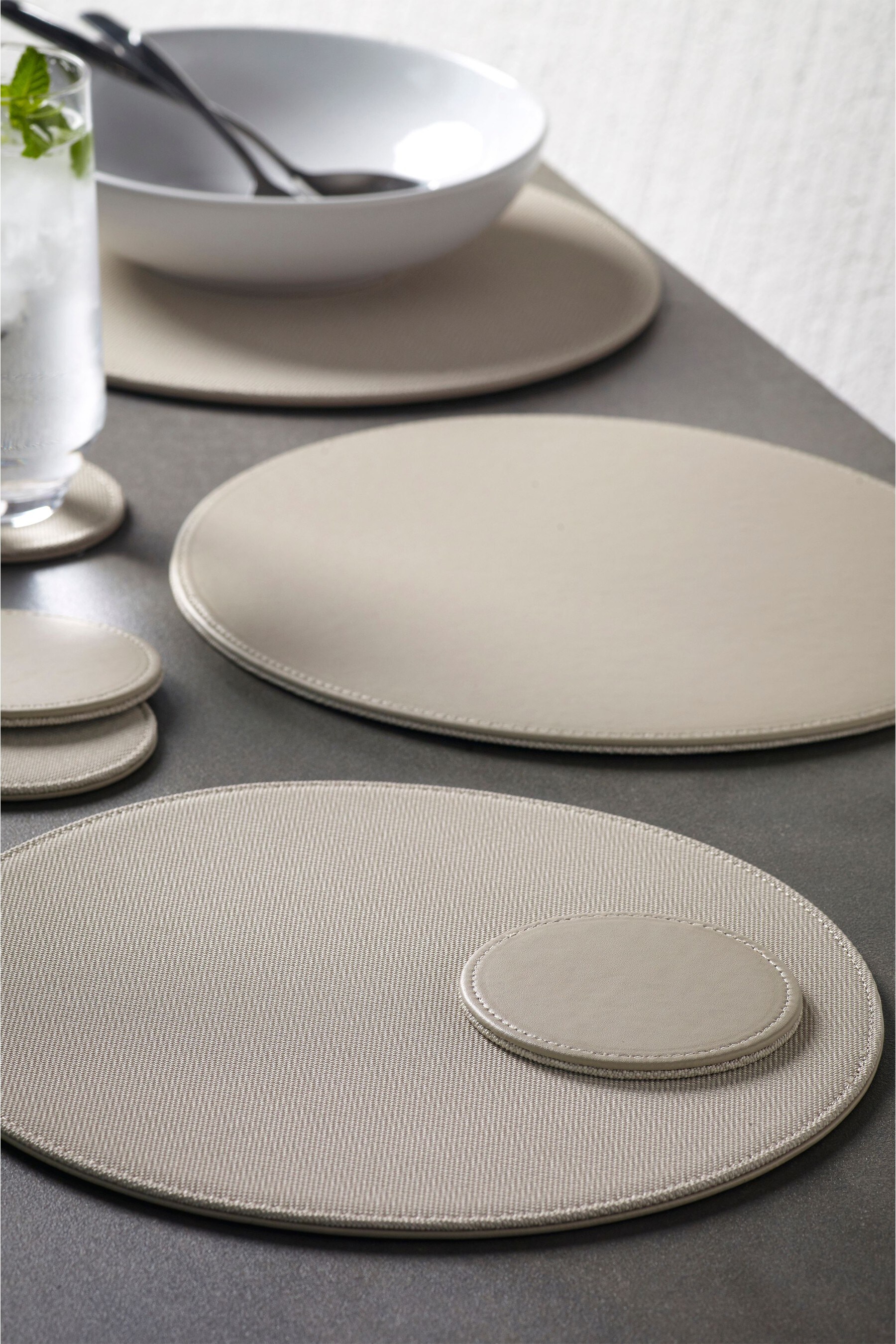 Buy 4 Round Textured Reversible Faux Leather Placemats And Coasters Set