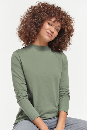 Khaki Green High Neck Long Sleeve Top