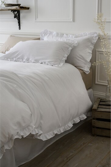 White Supersoft Frill Trim Duvet Cover Ruffle and Pillowcase Set